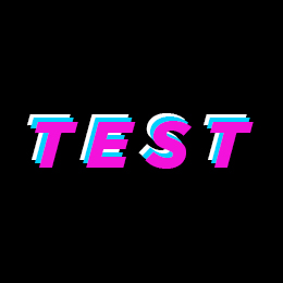 The word "TEST" in pink and cyan, glitching effect, on a black background.