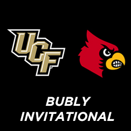 UCF Knights and Louisville Cardinals logos facing each other above the words “BUBLY INVITATIONAL” in white text on black.