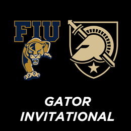 FIU logo with a panther and a Spartan helmet, above the words “GATOR INVITATIONAL” in white capital letters on a black background.