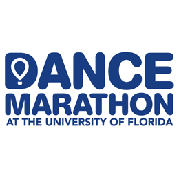 Dark blue text reads "DANCE MARATHON" over smaller text "AT THE UNIVERSITY OF FLORIDA" on a white background.