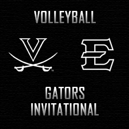 Volleyball logo with a white “V” and “E” on a black background. Text reads “VOLLEYBALL” and “GATORS INVITATIONAL”.